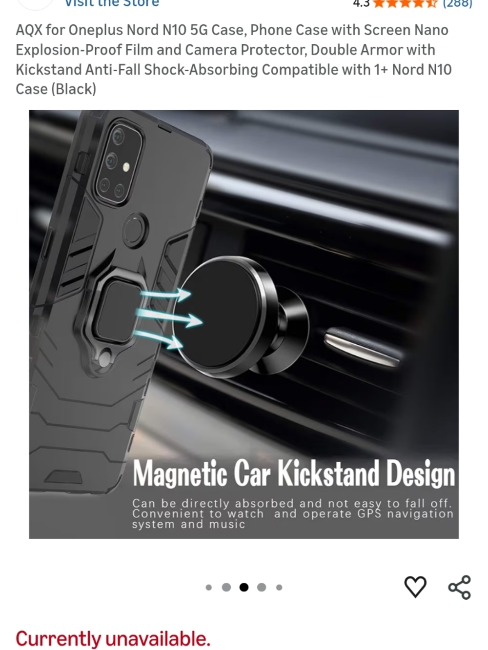 OnePlus Nord N10 Rugged Black Phone Case with Ring Kickstand & Magnet